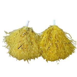 Vintage Set of 2 Yellow Pom Poms with Plastic Handle‎ Cheer or Costume Accessory